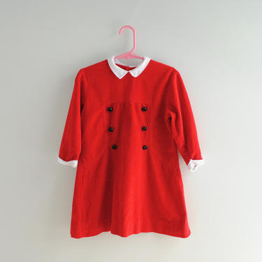 Vintage Girl's Red Corduroy Dress, Holiday Dress, Christmas Dress, Toddler Dress, 4T Girls Dress, Handmade Girls Dress 