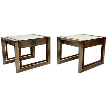 Arturo Pani Mexican Modern Stainless Brass Side Tables 1960s 