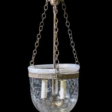 Antique 9.5 in. Etched Hand Blown Clear Crystal Bell Jar Light