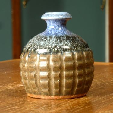 Pottery Bud Vase or Weed Pot in Blue and Green Glaze - Vintage Pottery - Studio Pottery - Ceramic Vase 