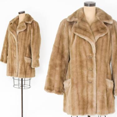 60s Blush Faux Mink Fur Coat | Beige Faux Mink Jacket | Minkara | Large 