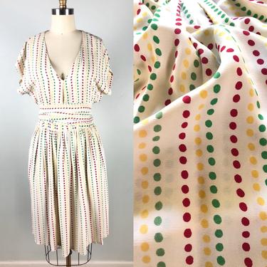 Vintage 1940s Rayon Flirty Polka Dot Swing Dress 