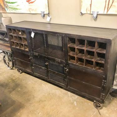 Industrial-Chic Dark Wood &amp; Metal Wine Console Table