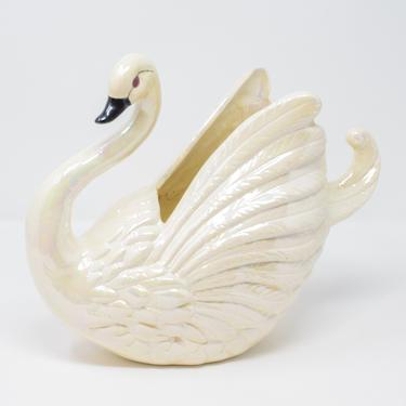 Vintage Lusterware White Swan Cachepot/Planter 
