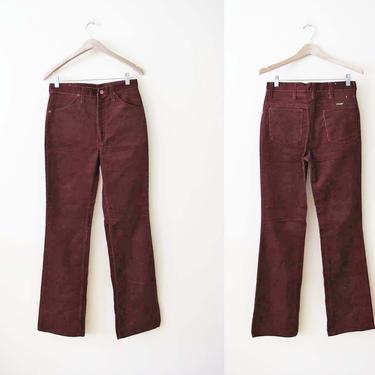 Vintage 70s Wrangler Corduroy Pants Tall 30 waist - Burgundy Oxblood Red High Waist Cords - Deadstock New Vintage Cords - 36&amp;quot; Inseam Tall 