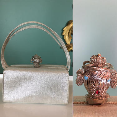 Novelty purse, 1950s evening bag, vintage handbag, mm morris moskowitz, poodle purse, metallic silver purse, Joseph shoes, rare collectible by BlackLabelVintageWA