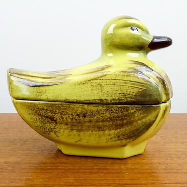 Vintage Santa Anita Pottery | Vreni Ware | Vreni Wawra | Individual Duck Tureen | Yellow with Brown Strokes | 1950s 