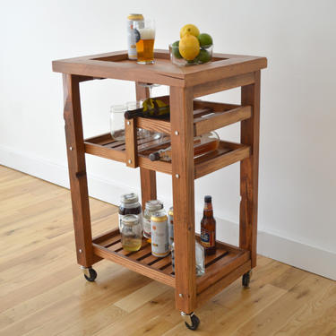 Reclaimed Wood Handcrafted Bar Cart -  Free Shipping - Medium Sized Cart (Beer, Wine, Eco) 