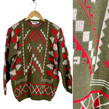 1970s mens southwest pattern sweater - size large - Hewlett Knitting Mills - made in USA 