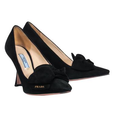 Prada - Black Suede Knotted Bow Pointed Toe Heels Sz 6