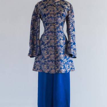 1940's Chinese Silk Loungewear Set With Jacket and Pants / Small