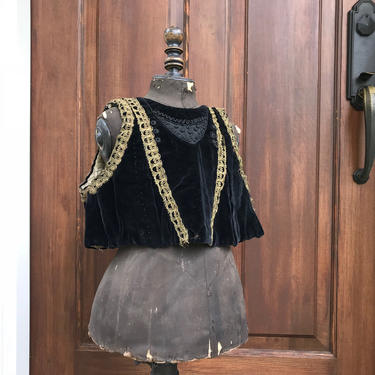 Antique French Childs Waistcoat, Velvet, Gold Metallic Trim, Formal Attire, Costume 