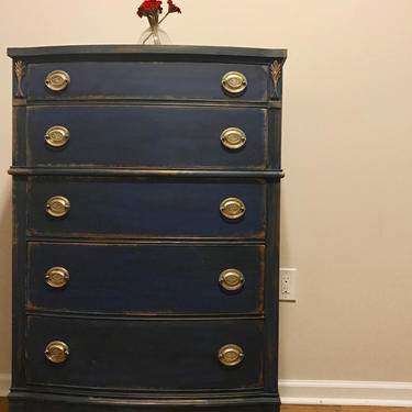 On HOLD for Alexis - Price Reduced- 1930's Tall Dresser/ Chest - Navy Blue - 