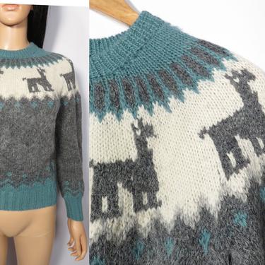 Vintage 70s Alpaca Knit Peruvian Ski Sweater Size S 