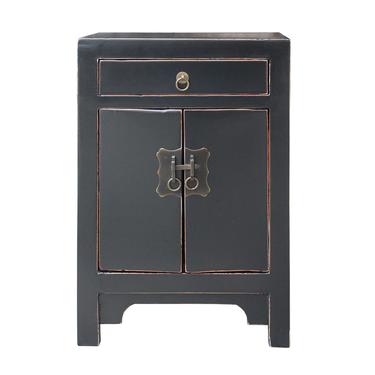 Oriental Black Lacquer Round Moon Face End Table Nightstand ws605S