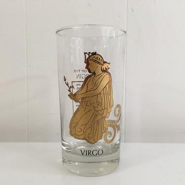 Vintage Virgo Zodiac Glass Astrology Anchor Hocking Black and Gold Horoscope Highball Glasses 1950s MCM 