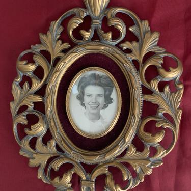 Ornate Photo Frame, Cut Out, Velvet Underlay, Hollywood Regency, Vintage 50s 60s 