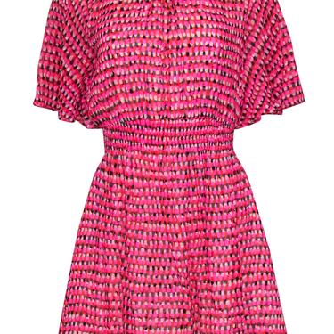 Kate Spade - Pink &amp; Red Printed Silk Blend Flutter Sleeve Dress Sz XS