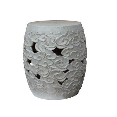 Ceramic Clay Off White Glaze Round Scroll Pattern Garden Stool cs4784E 