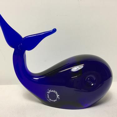 Vintage V Nason Murano Italy Cobalt Blue Whale Art Glass Sculpture Paperweight 
