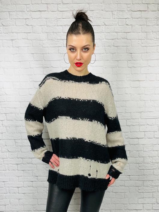 Acne Studios Distressed Striped Sweater, Size XS, Stripe