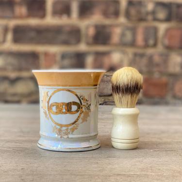 Antique Ironstone Oddfellows Shaving Mug and Brush Vanity Decor 