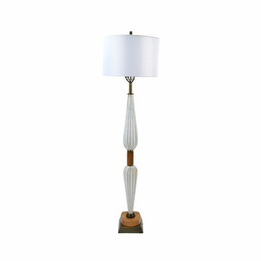 Vintage Italian Art Glass Floor Lamp Murano White w Gold Aventurine Bullicante 