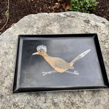 Mid Century Modern Couroc of Monterey California Serving Tray with Roadrunner Design 