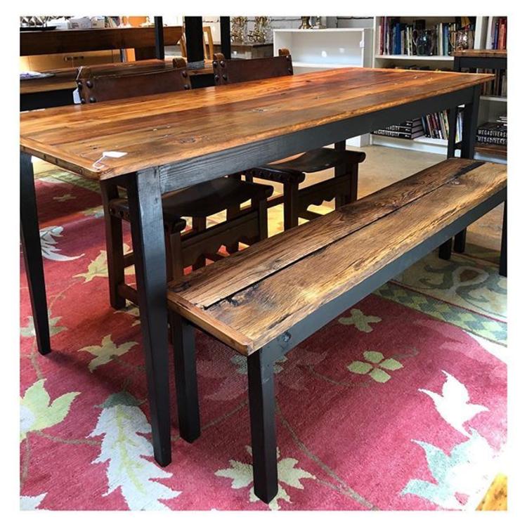 Rustic reclaimed wood dining table 69.2” length / 28.2” depth / 29.6” height Rustic reclaimed wood bench