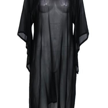Taj by Sabrina - Black Sheer Wide Sleeve Silk Midi Dress w/ Beaded Neckline Sz M