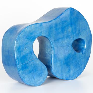 Barbara Hepworth Style Raku Blue Abstract Pottery by William Jamieson - mcm 