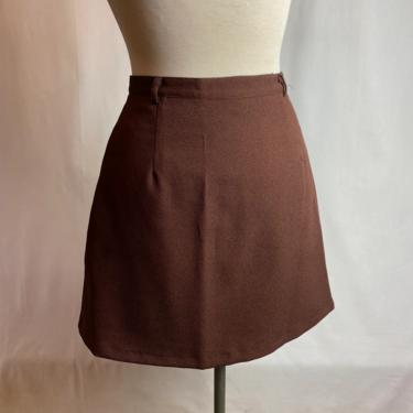 90’s little brown mini skirt A line cut above the knee Chocolate brown knit high waist Retro 70’s inspired size M 