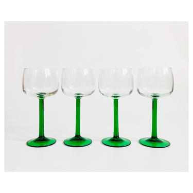 Vintage Green Stemmed Wine Glasses / Set of 4 / Luminarc France 