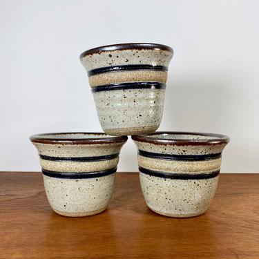 Tiny vintage pottery cups or ramekins / set of three 1970s handmade bowls by Wildfire Pottery 