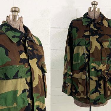 Vintage Army Camo Jacket Canvas Cargo Green Brown Black Hipster Cotton Canvas Coat Military Camouflage Cotton Nylon Large XL 