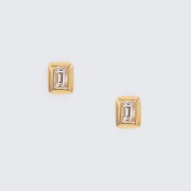 Diamond Baguette Bezel Stud Earrings