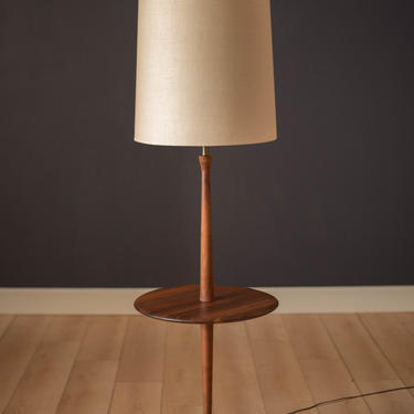 Mid Century Walnut Laurel Floor Lamp with Side Table 