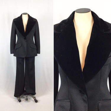 Vintage 70S suit | Vintage black tuxedo pant suit  | 1960's Lilli Ann two piece suit 