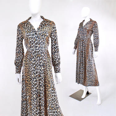 1960s Vanity Fair Leopard Print Dressing Gown - Leopard Print Nylon Robe - 1960s Leopard Print Hostess Gown - Vanity Fair Robe | Size Small 