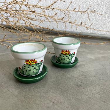 Mexican Pottery Mini Cactus Planters Set of 2 | Cactus Design | Mini Succulent Planter | Desert Decor 