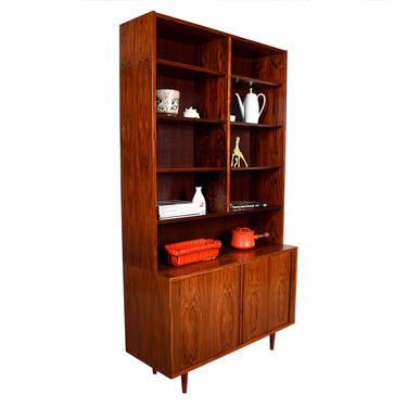 Danish Modern 2-Pc Rosewood Tambour Storage Cabinet with Bookcase Top