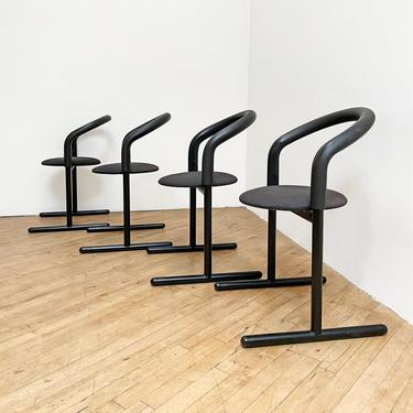 Postmodern Dining Chairs Les Amisco Tubular Steel 90s Wavy 