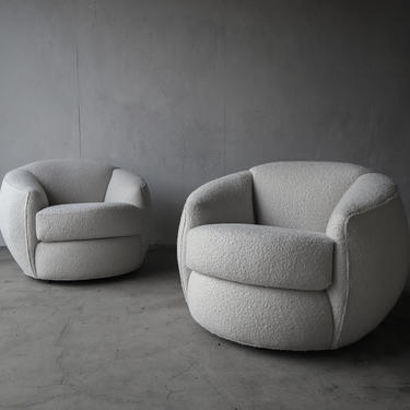 Oversized Pair of Bouclé Ball Lounge Chairs 