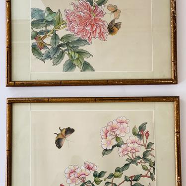 Japanese Floral Engravings, Pair