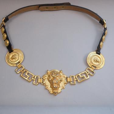Vintage 90s Lion Head Medusa Gold Medallion Belt Streets Ahead Versace-esqe 