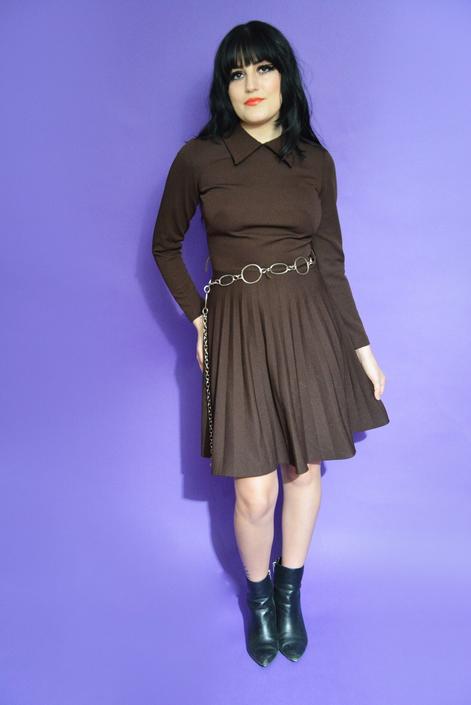 Brown 60s Pleated Dress 