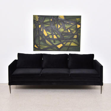 Vintage Black Velvet Sofa New Upholstery