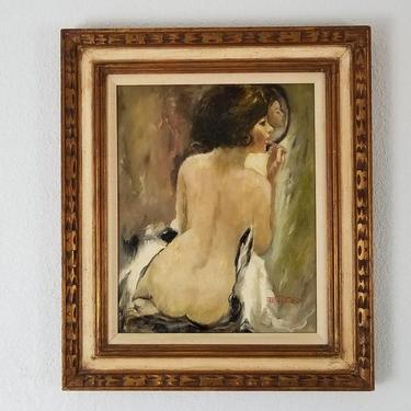 1970's  Figurative Still Life Nake Woman Oil On Canvas  Painting . 