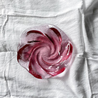 Vintage Pink Swirl Glass Bowl | Pink Rose Dish | Vintage Glass Bowl | Glass Flower Shaped Catch-all | Mid Century Decor 