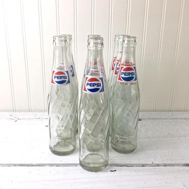 Pepsi spiral returnable glass bottles - set of ten 10 oz. bottles - 1970s vintage 